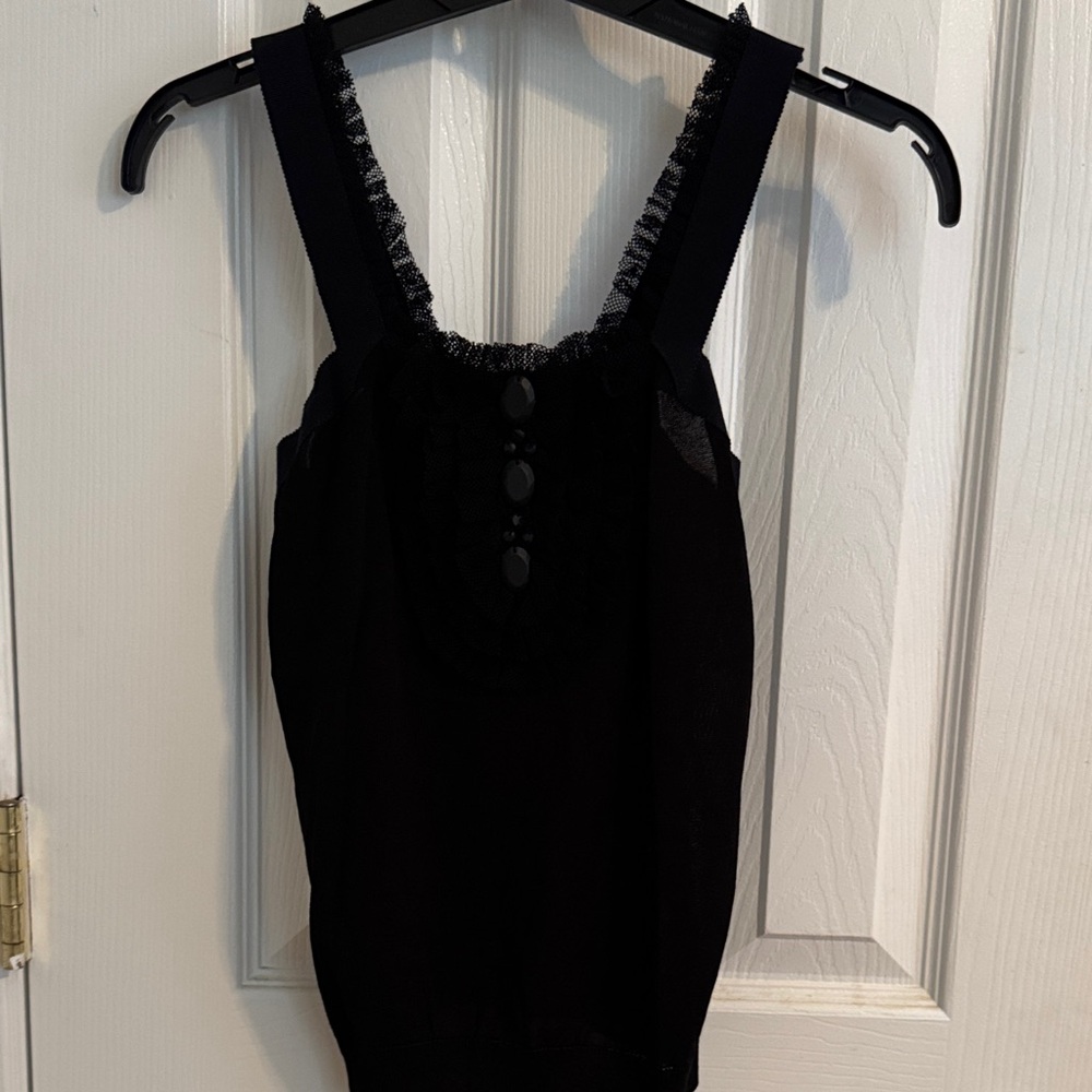Valentino Black Lace Trimmed Italian Luxury Brand Dressy Cocktail Top